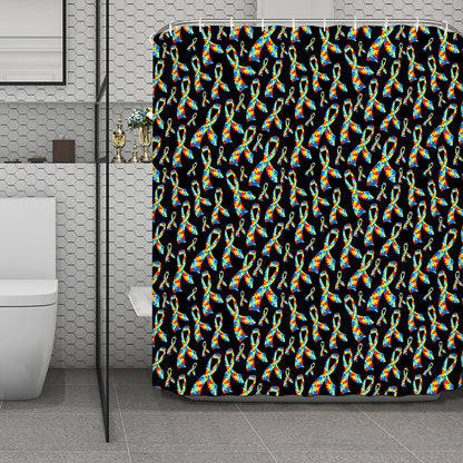 Autism Awareness Ribbon Pattern Print Polyester Shower Curtain