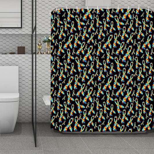 Autism Awareness Ribbon Pattern Print Polyester Shower Curtain