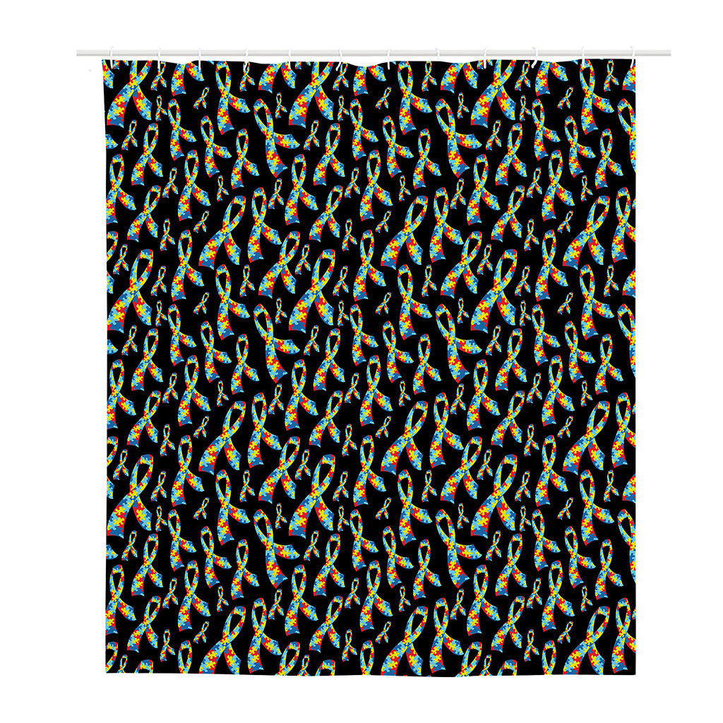 Autism Awareness Ribbon Pattern Print Polyester Shower Curtain