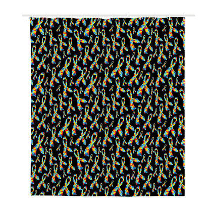 Autism Awareness Ribbon Pattern Print Polyester Shower Curtain
