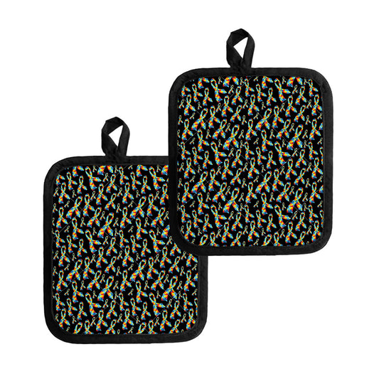 Autism Awareness Ribbon Pattern Print Pot Holders