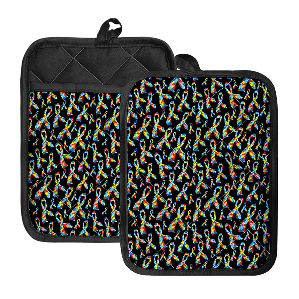 Autism Awareness Ribbon Pattern Print Pot Holders With Pocket