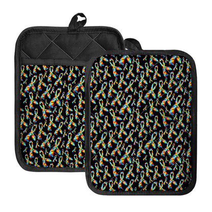 Autism Awareness Ribbon Pattern Print Pot Holders With Pocket