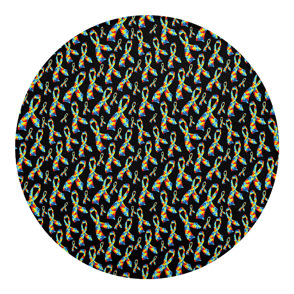 Autism Awareness Ribbon Pattern Print Round Blanket