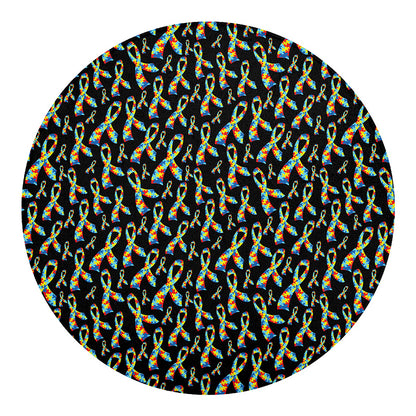 Autism Awareness Ribbon Pattern Print Round Blanket