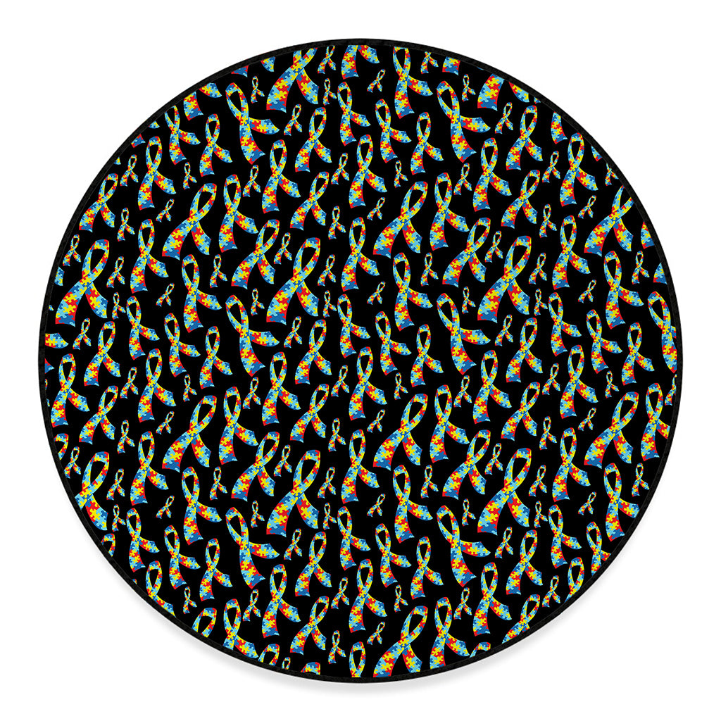 Autism Awareness Ribbon Pattern Print Round Floor Mat
