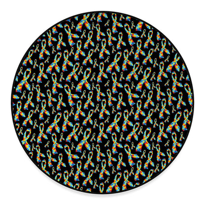 Autism Awareness Ribbon Pattern Print Round Floor Mat
