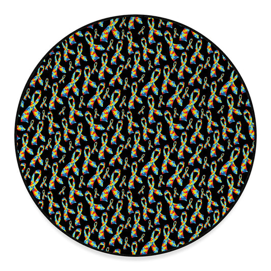 Autism Awareness Ribbon Pattern Print Round Floor Mat