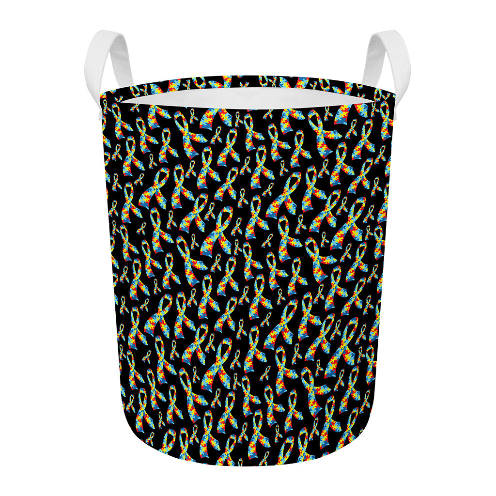 Autism Awareness Ribbon Pattern Print Round Laundry Basket