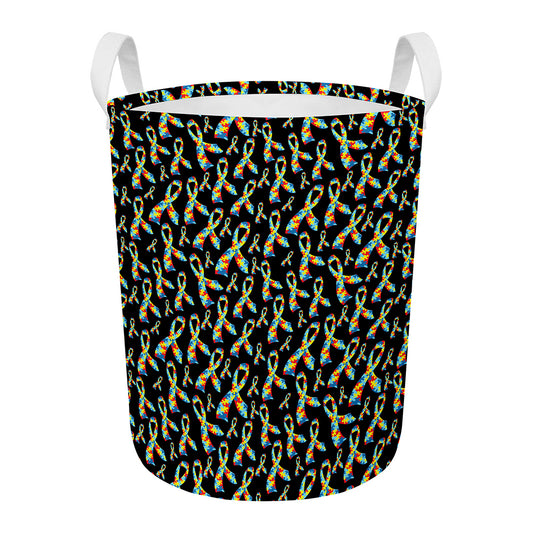 Autism Awareness Ribbon Pattern Print Round Laundry Basket
