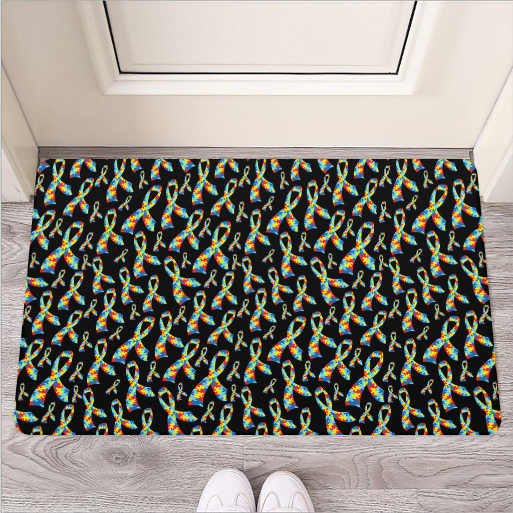 Autism Awareness Ribbon Pattern Print Rubber Doormat