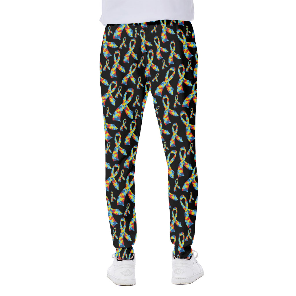 Autism Awareness Ribbon Pattern Print Scuba Joggers