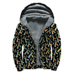 Autism Awareness Ribbon Pattern Print Sherpa Lined Zip Up Hoodie