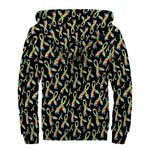 Autism Awareness Ribbon Pattern Print Sherpa Lined Zip Up Hoodie