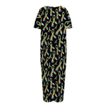 Autism Awareness Ribbon Pattern Print Short Sleeve Long Nightdress