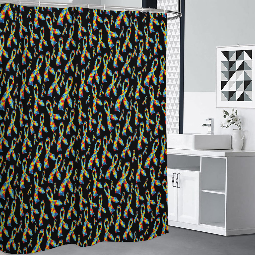 Autism Awareness Ribbon Pattern Print Shower Curtain