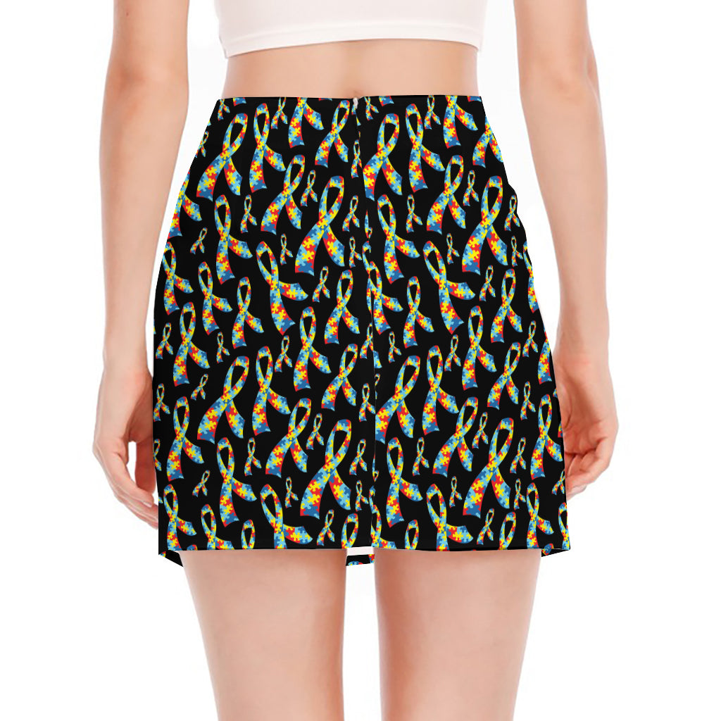 Autism Awareness Ribbon Pattern Print Side Slit Mini Skirt