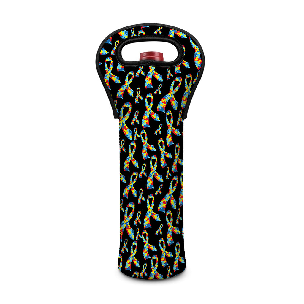 Autism Awareness Ribbon Pattern Print Single Neoprene Wine Tote