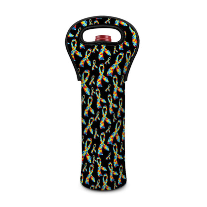 Autism Awareness Ribbon Pattern Print Single Neoprene Wine Tote