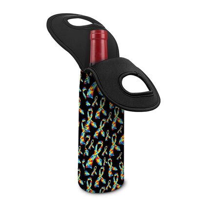 Autism Awareness Ribbon Pattern Print Single Neoprene Wine Tote