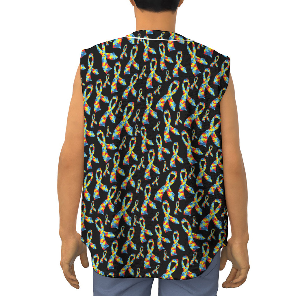 Autism Awareness Ribbon Pattern Print Sleeveless Baseball Jersey