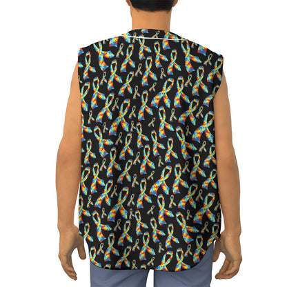 Autism Awareness Ribbon Pattern Print Sleeveless Baseball Jersey