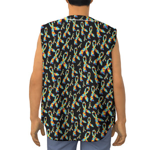 Autism Awareness Ribbon Pattern Print Sleeveless Baseball Jersey