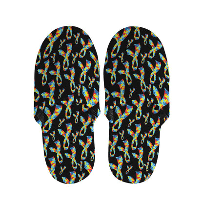 Autism Awareness Ribbon Pattern Print Slippers