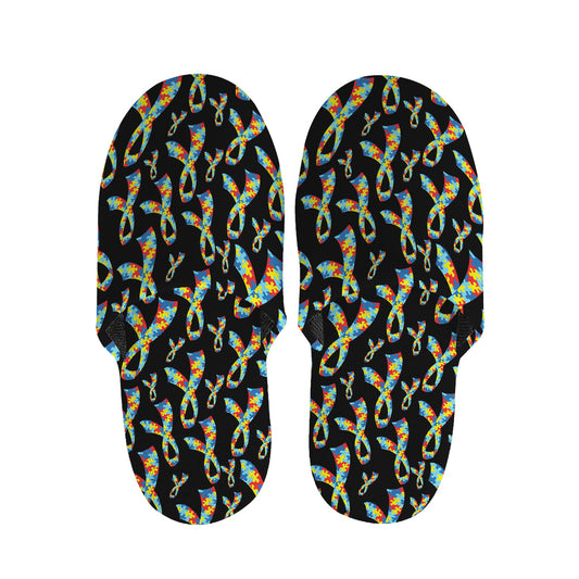 Autism Awareness Ribbon Pattern Print Slippers