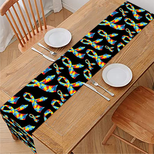 Autism Awareness Ribbon Pattern Print Table Runner