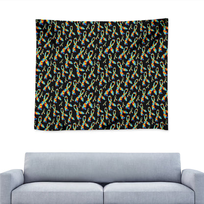 Autism Awareness Ribbon Pattern Print Tapestry