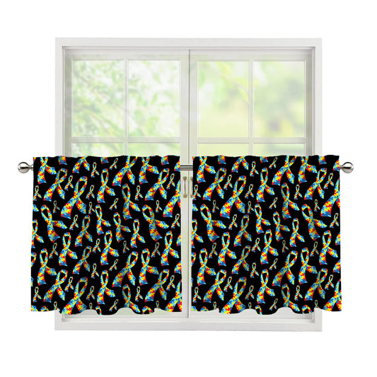 Autism Awareness Ribbon Pattern Print Tier Curtains