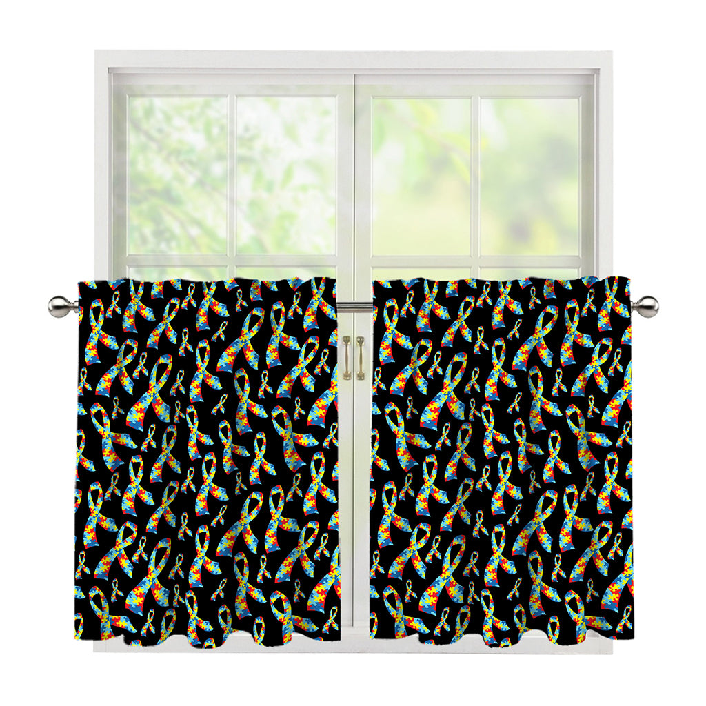 Autism Awareness Ribbon Pattern Print Tier Curtains