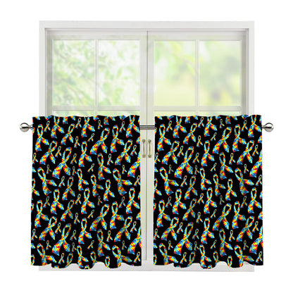 Autism Awareness Ribbon Pattern Print Tier Curtains