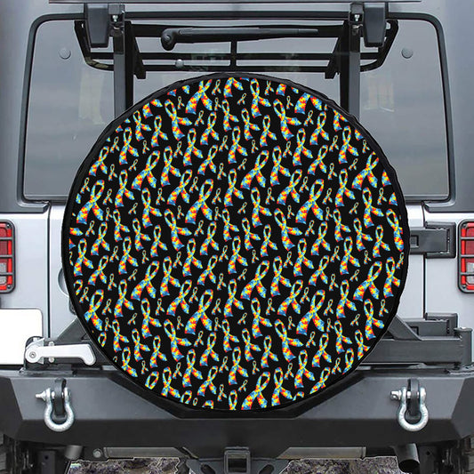 Autism Awareness Ribbon Pattern Print Tire Cover