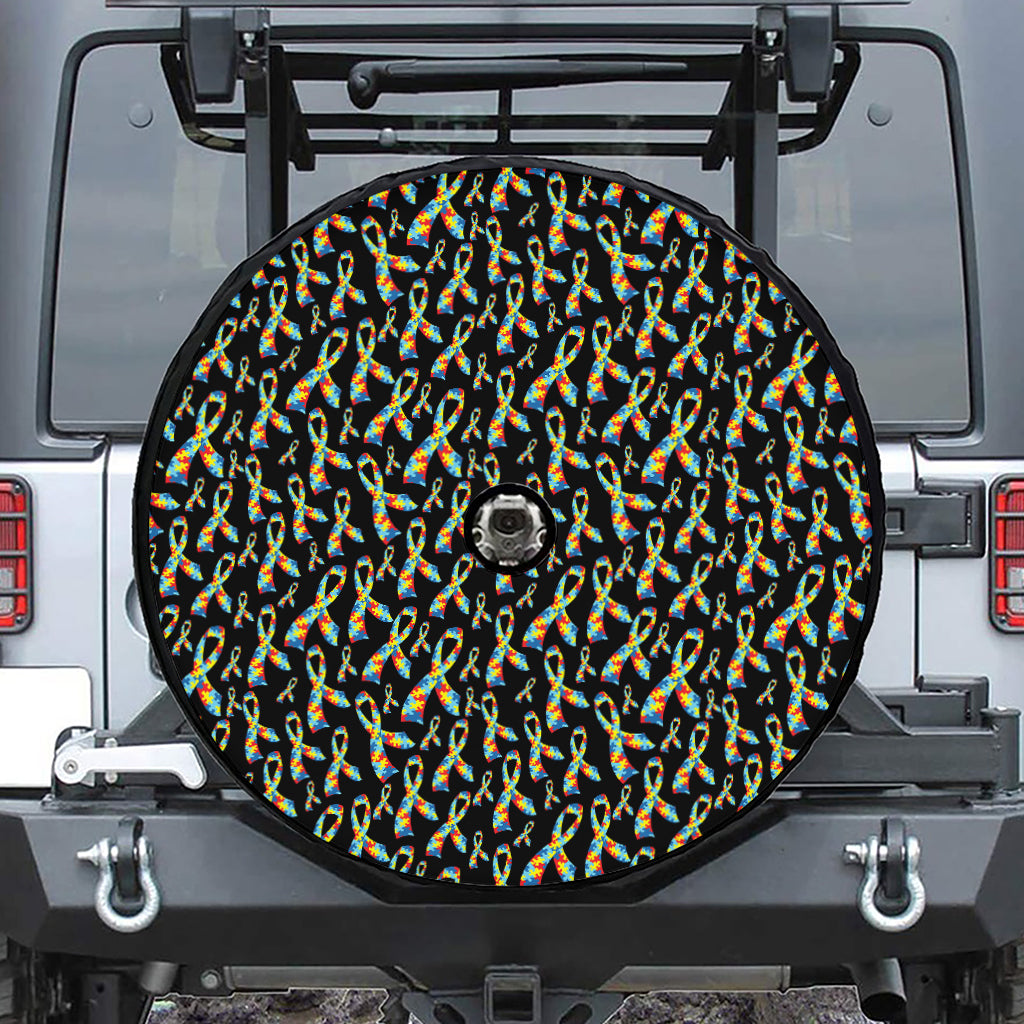 Autism Awareness Ribbon Pattern Print Tire Cover With Camera Hole