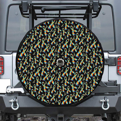 Autism Awareness Ribbon Pattern Print Tire Cover With Camera Hole