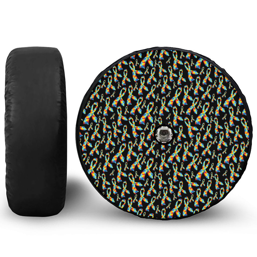 Autism Awareness Ribbon Pattern Print Tire Cover With Camera Hole