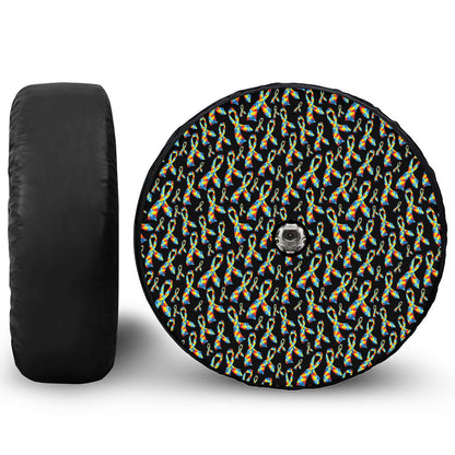 Autism Awareness Ribbon Pattern Print Tire Cover With Camera Hole