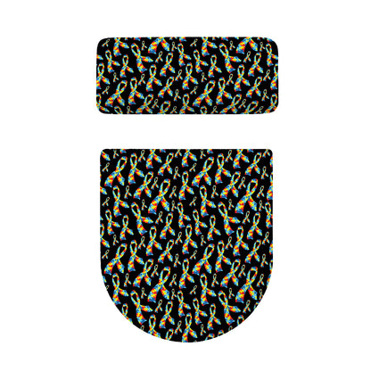 Autism Awareness Ribbon Pattern Print Toilet Lid And Tank Cover Set