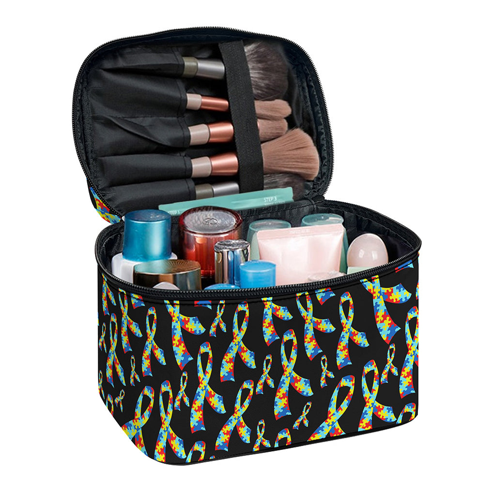 Autism Awareness Ribbon Pattern Print Travel Makeup Bag