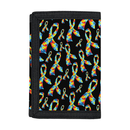 Autism Awareness Ribbon Pattern Print Trifold Wallet