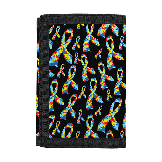 Autism Awareness Ribbon Pattern Print Trifold Wallet