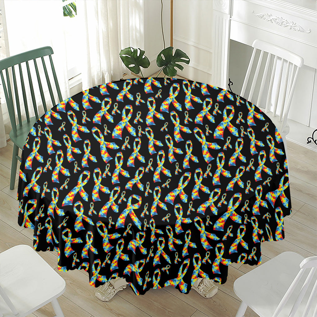 Autism Awareness Ribbon Pattern Print Waterproof Round Tablecloth