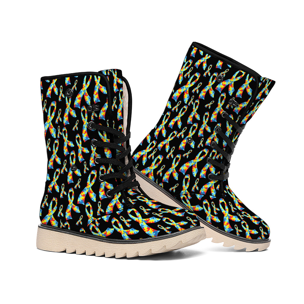 Autism Awareness Ribbon Pattern Print Winter Boots