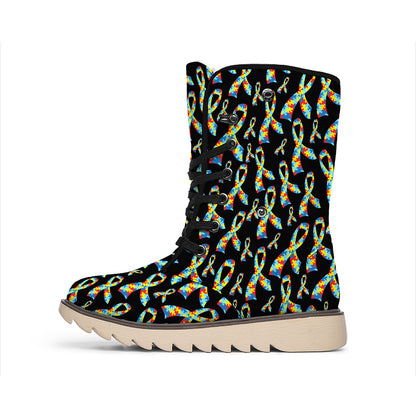 Autism Awareness Ribbon Pattern Print Winter Boots
