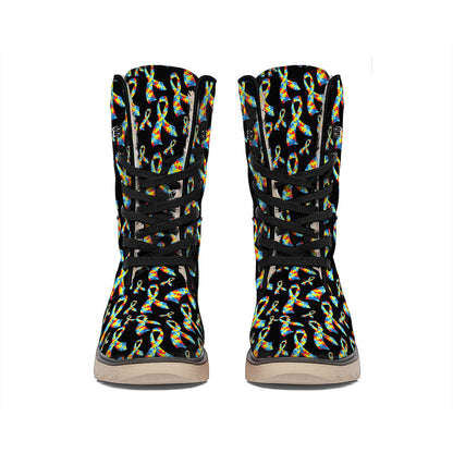 Autism Awareness Ribbon Pattern Print Winter Boots