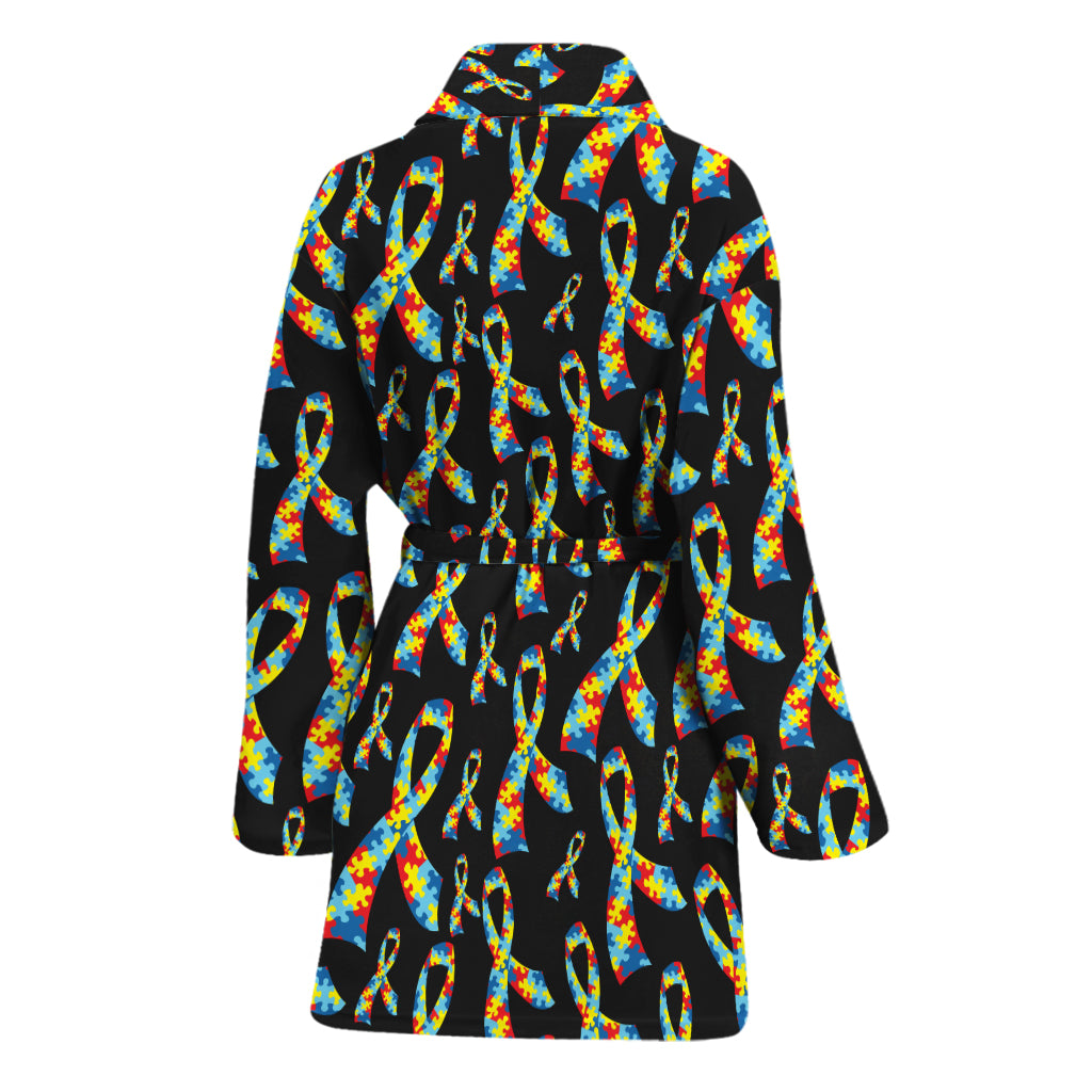 Autism Awareness Ribbon Pattern Print Women's Bathrobe