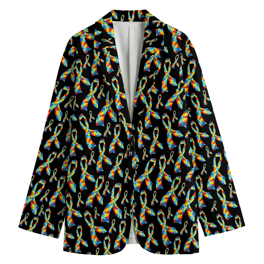 Autism Awareness Ribbon Pattern Print Women's Blazer