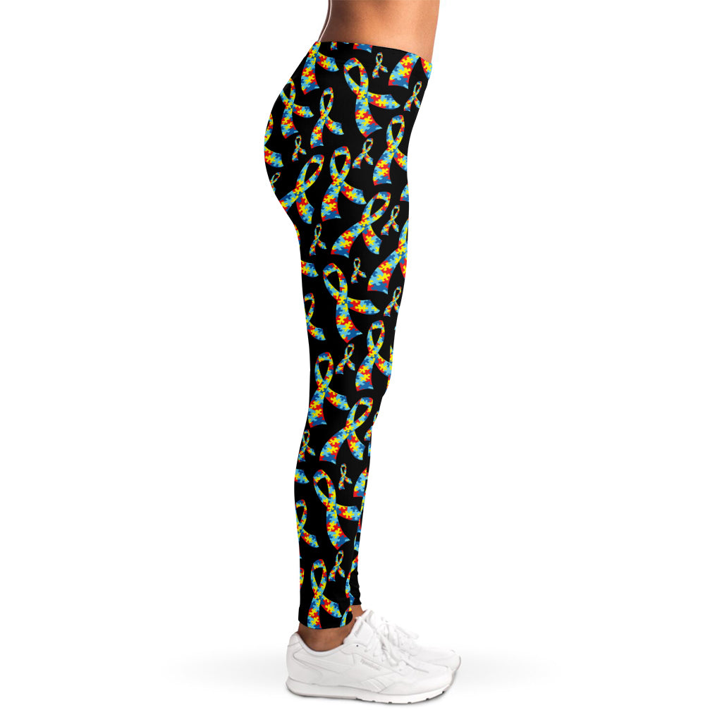 Autism Awareness Ribbon Pattern Print Women's Leggings